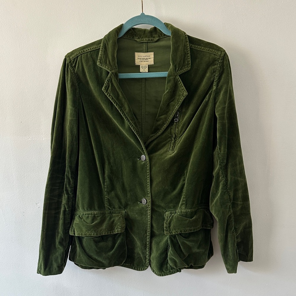 Nili Lotan Deep Forest Green Crushed Velvet Blazer